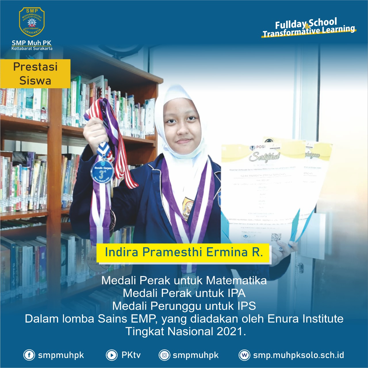 Indira Pramesthi Ermina Ramadhani Siswa SMP Muh. PK Raih 13 Medali Selama Pandemi